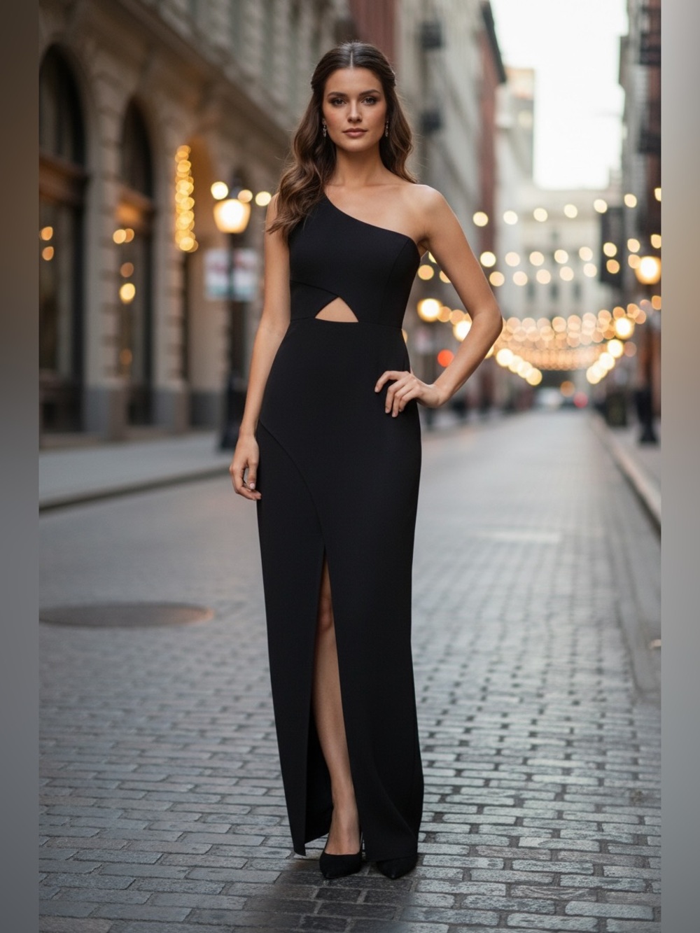 BCBGMAXAZRIA Kauri One-Shoulder Black Evening Dress